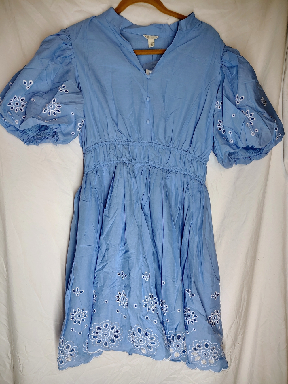 Cato Coquette Light Blue Eyelet Puff-Sleeve Dress 14/16W